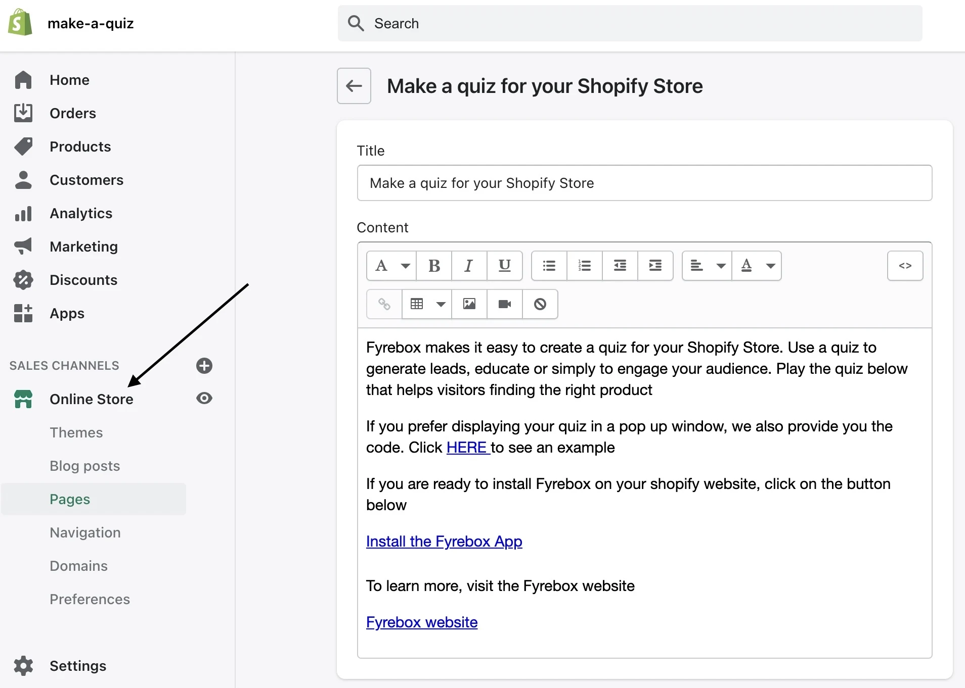 1-bosqich. Onlayn do'kon sahifasini "Shopify" do'koningizning ma'muriy qismiga joylashtiring