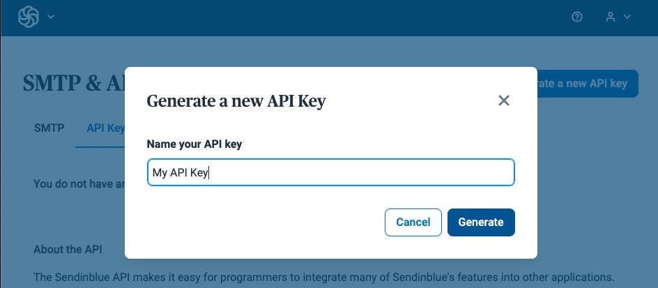 SendInBlue Name API key